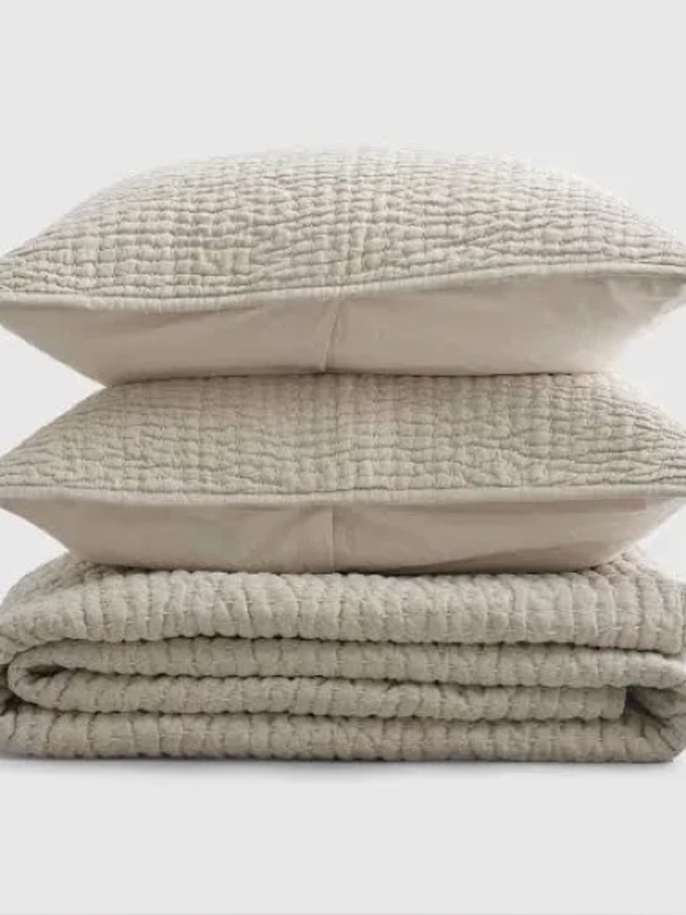 NEW QUINCE Queen set European Linen Cotton Stitch Quilt WITH SHAMS Natural $190